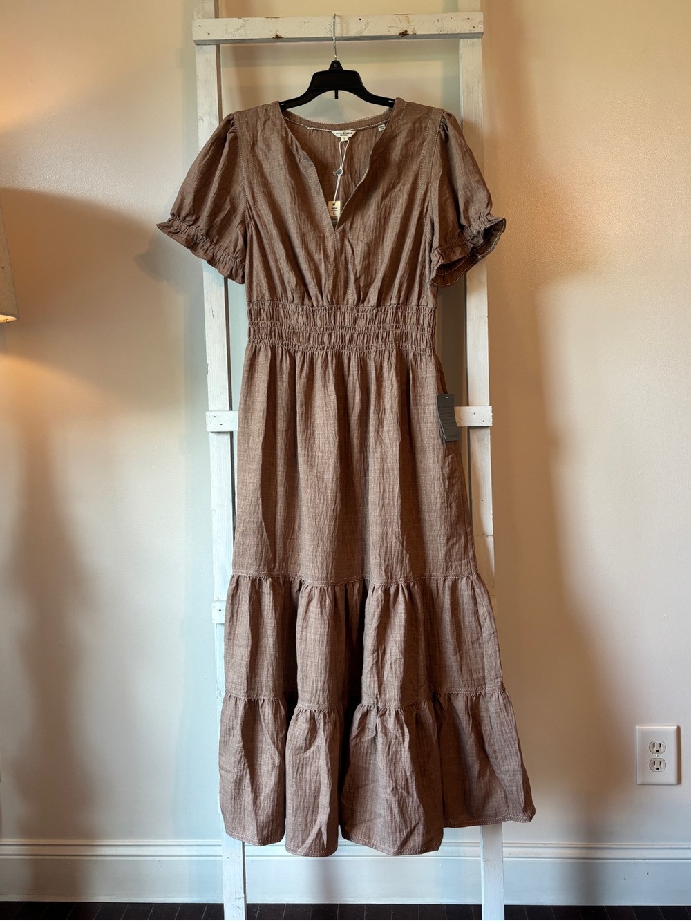 NWT Women's Tiered Midi Dress in Light Brown